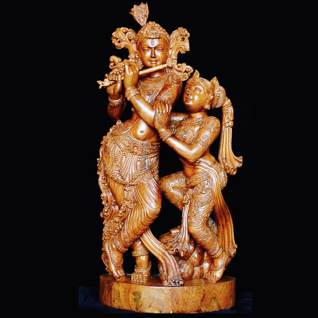 Wood Krishna & Radha Sculpture (WK003)