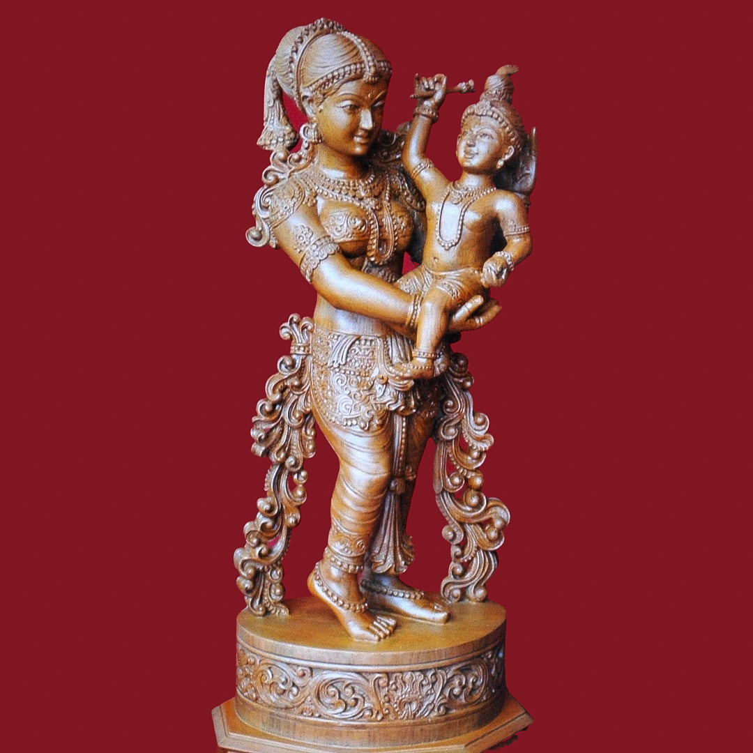 Wood Krishna & Yashoda Sculpture (WK006)