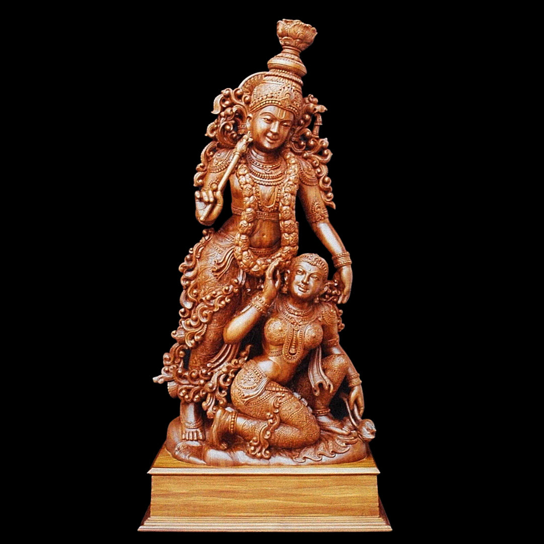 Wood Krishna & Radha Sculpture (WK007)