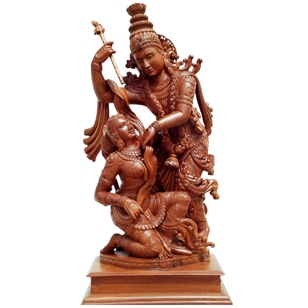 Wood Krishna & Radha Sculpture (WK008)