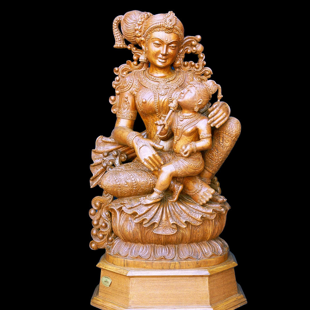 Wood Krishna & Yashoda Sculpture (WK010)