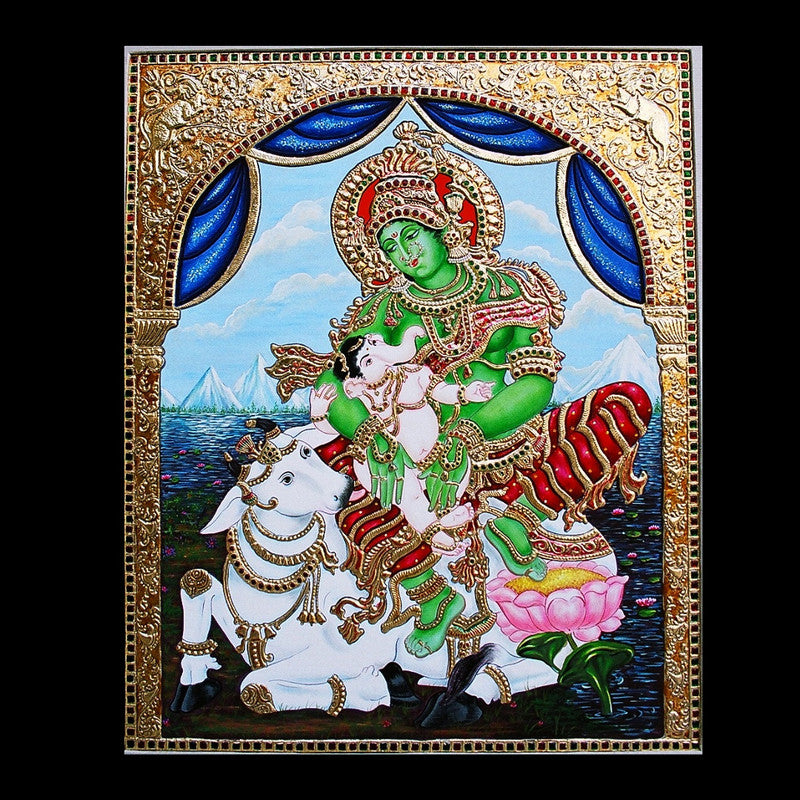 Tanjore Painting of Parvathi & Ganesha (WD007)