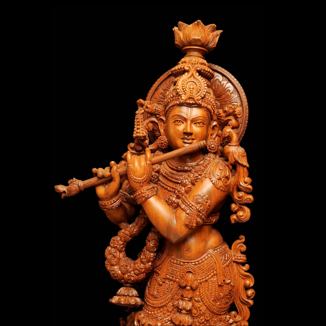 Wood Krishna Sculpture (WK001)