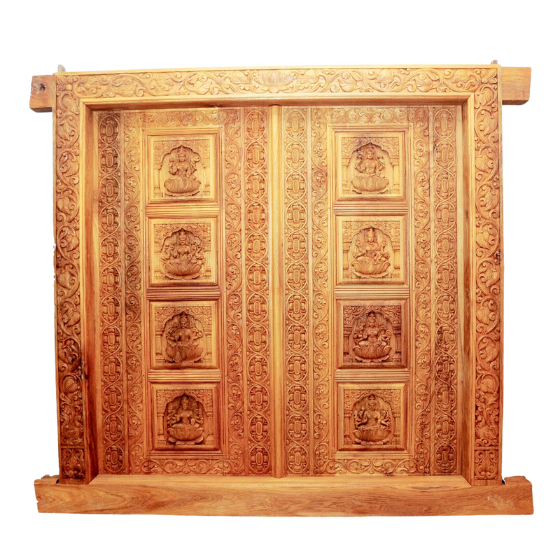 Teak Wood Carved Door-Ashta Lakshmi  (DD003)